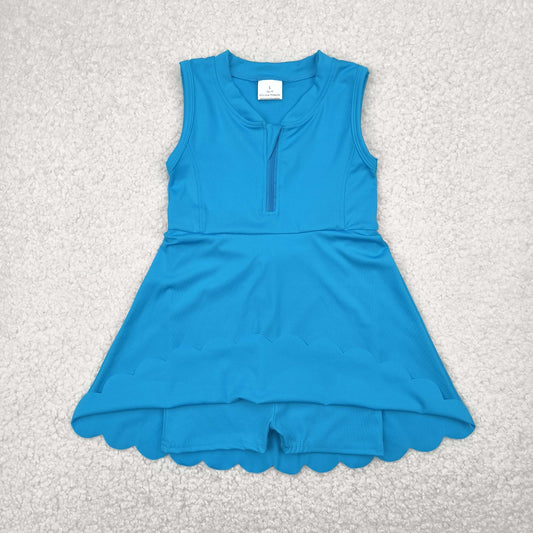 Blue ZIP-up sleeveless girl yoga set