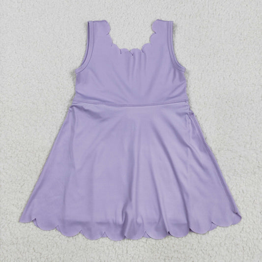 Purple solid yoga sleeveless print girl dress