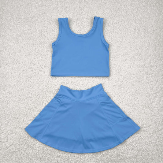 Blue print yoga sleeveless girl set