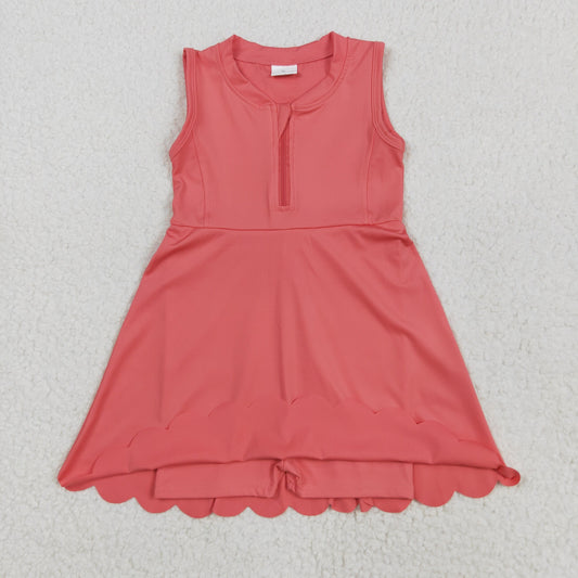 Coral red ZIP-up sleeveless girl yoga set