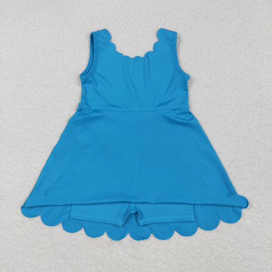 blue solid yoga sleeveless print girl dressGSD2375