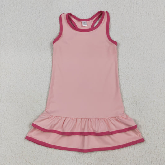 pink yoga sleeveless print girl dress GSD2630