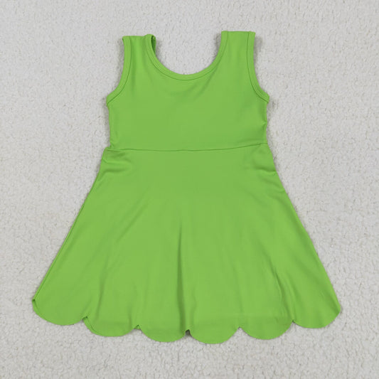 grass green solid yoga sleeveless print girl dressGSD2351