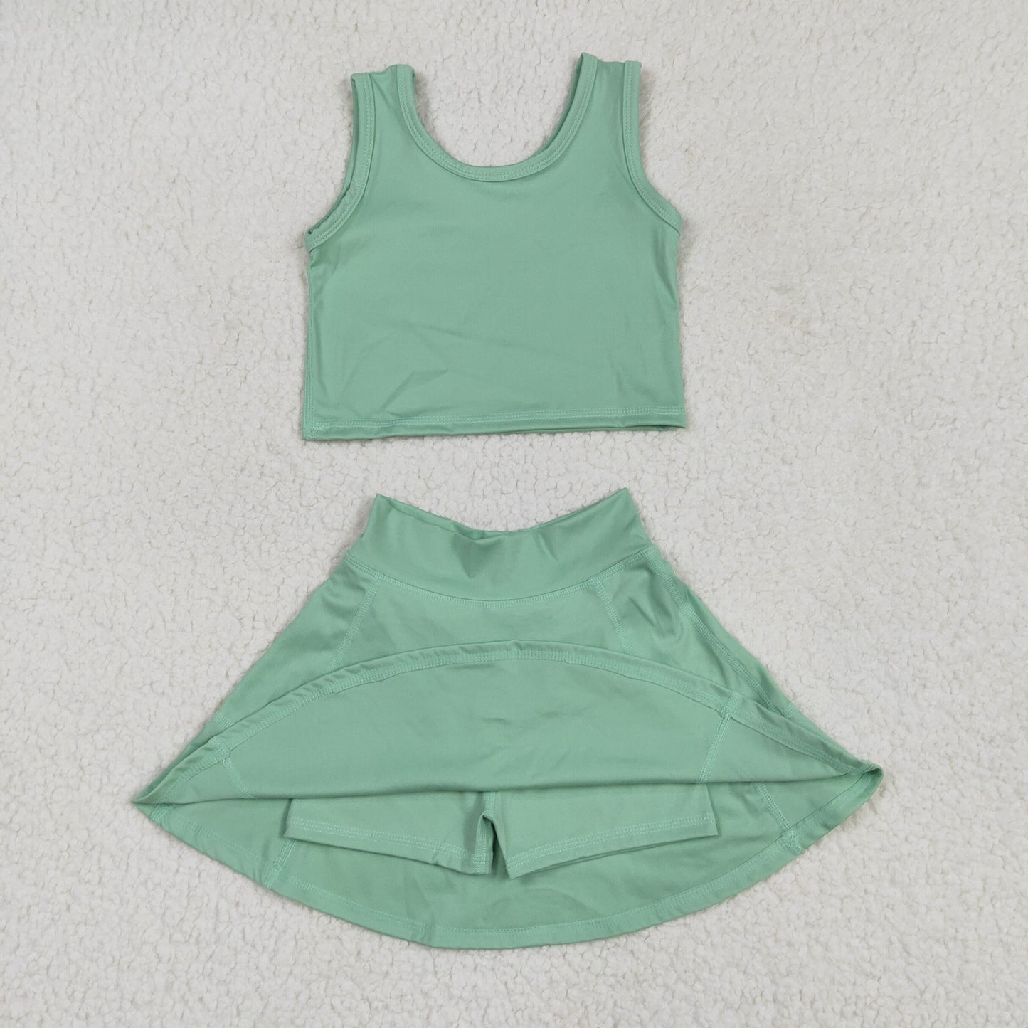 green print yoga sleeveless girl set