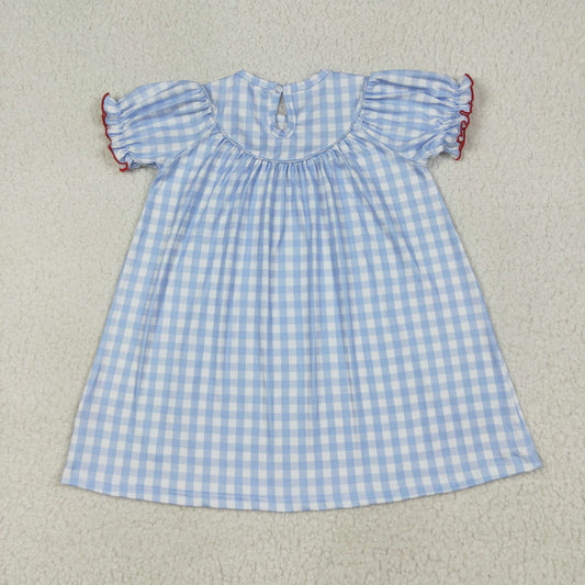 Blue Plaid animals Smock Girls DressGSD2275