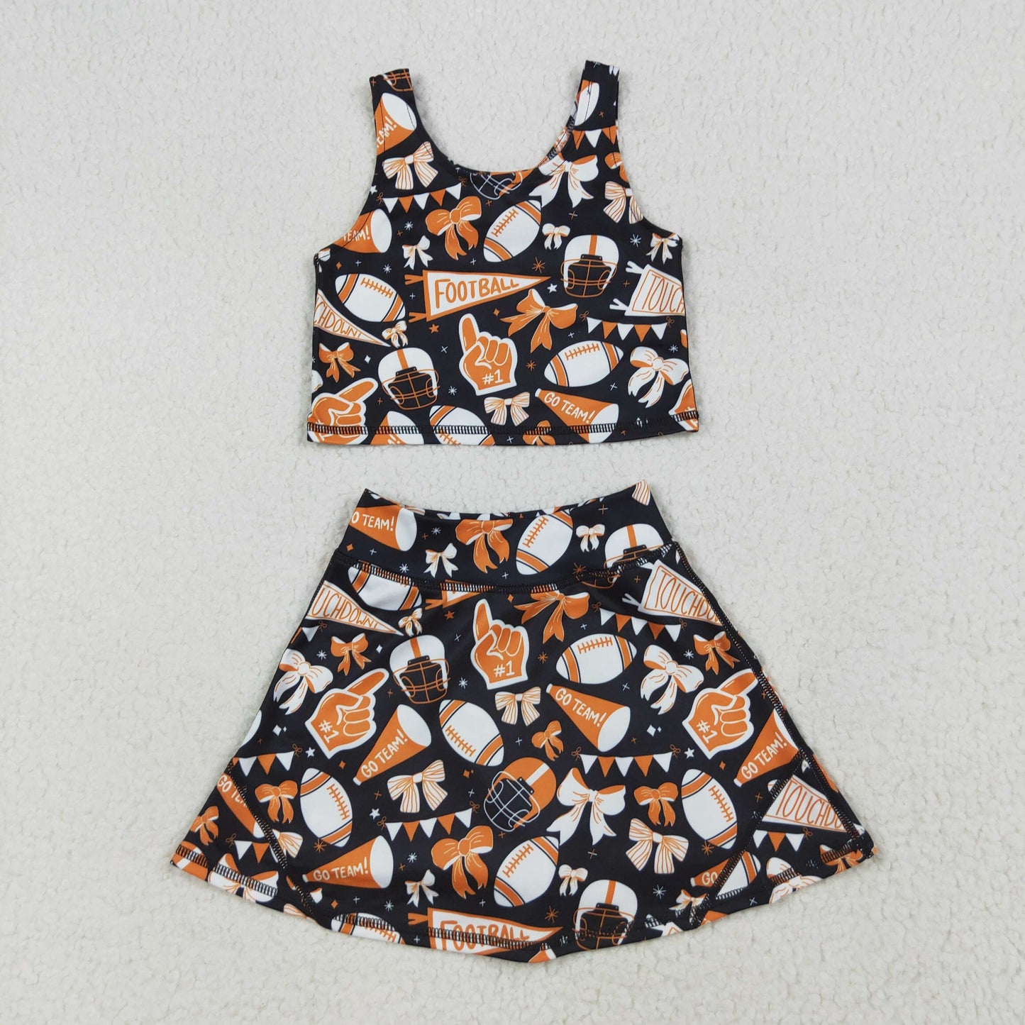 orange bows football print yoga girl Sleeveless set GSD2687