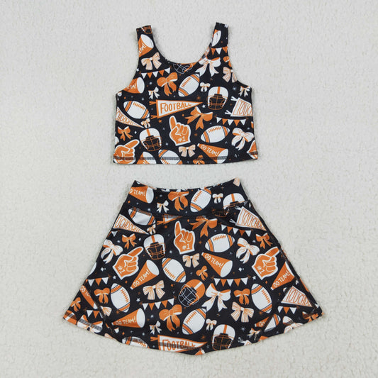 orange bows football print yoga girl Sleeveless set GSD2687