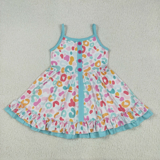 colorful leopard print Short Girls Dress GSD2452