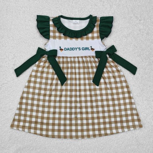 Green duck embroidery daddy's girl plaid dress