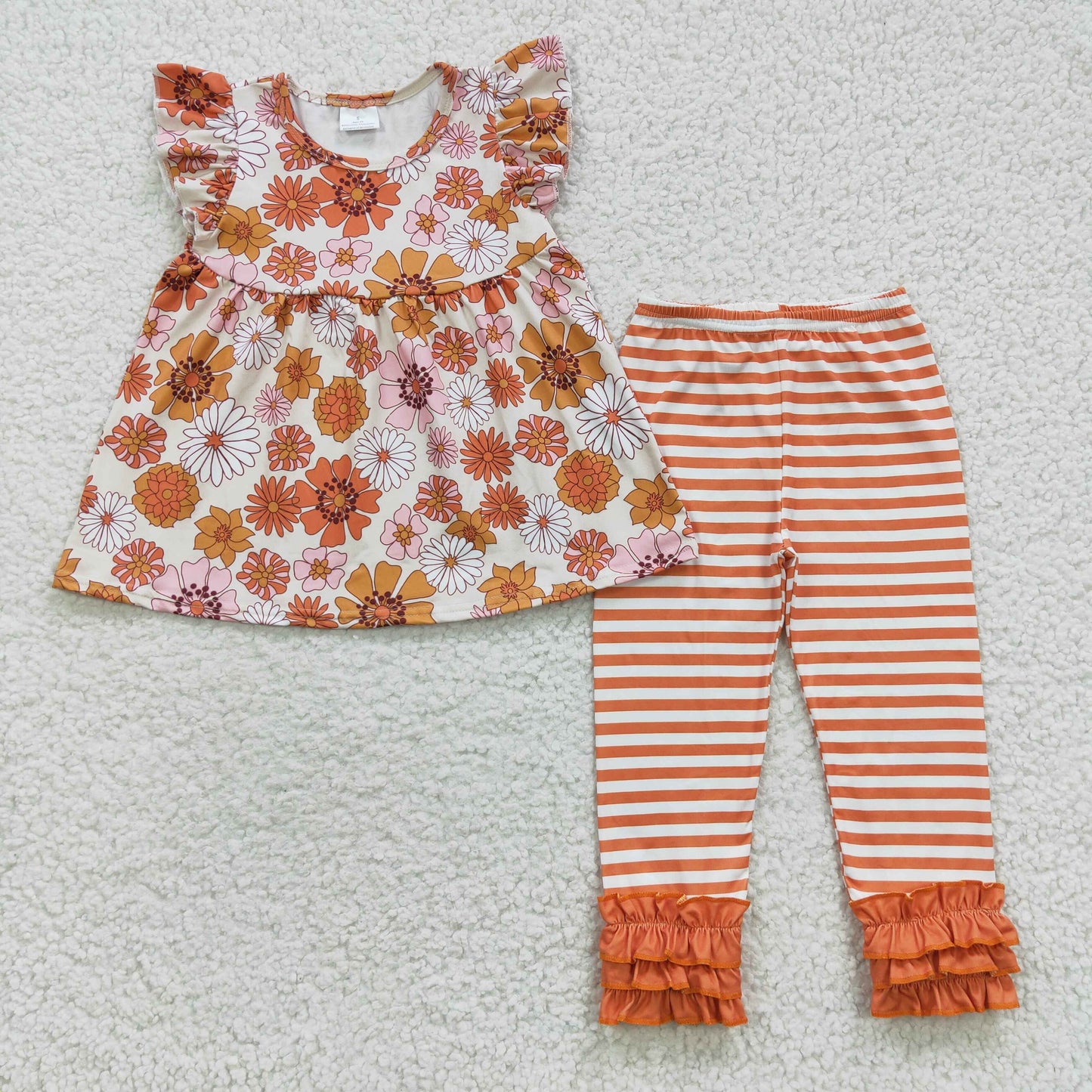 Flowers Orange Stripes Pants Set