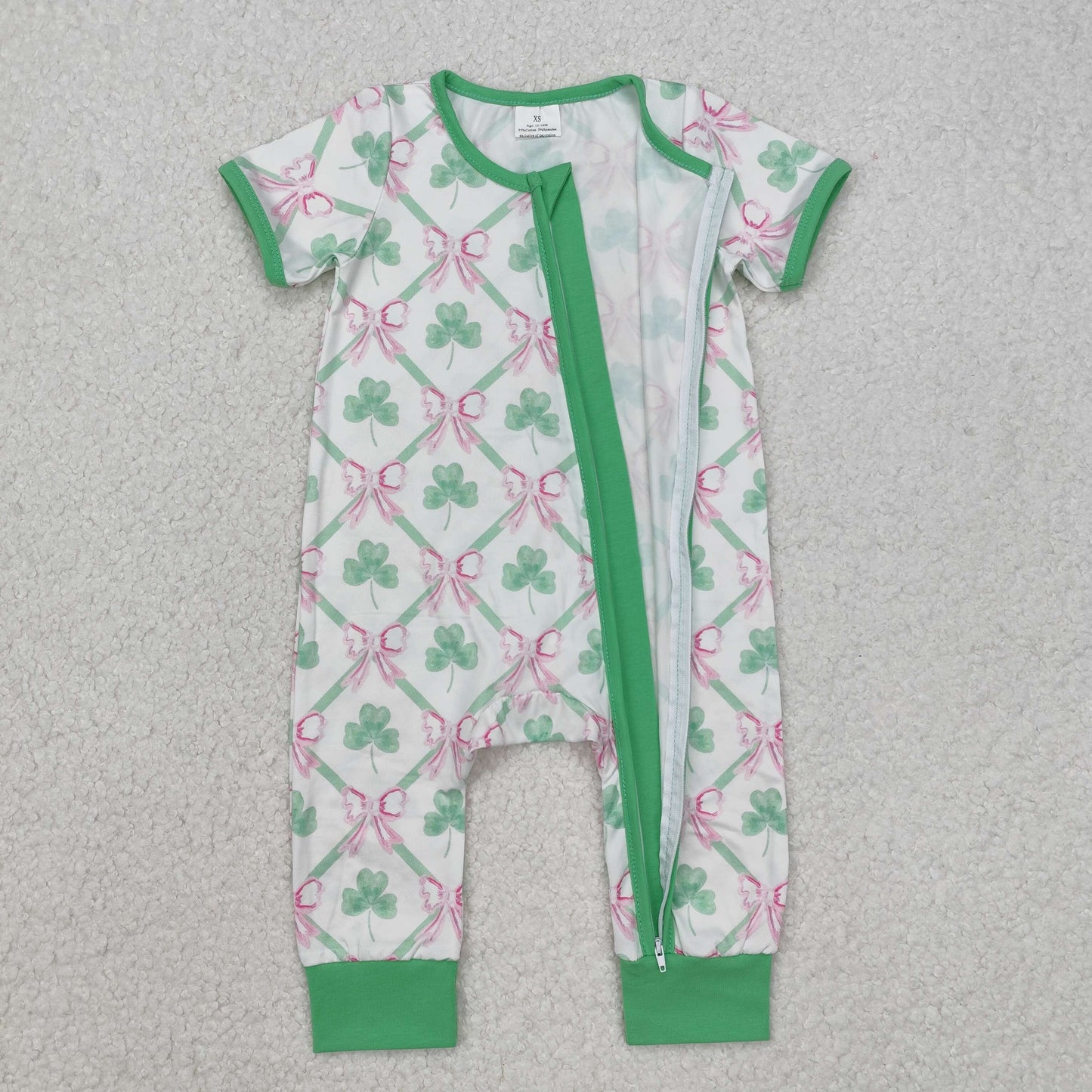 four leaf clover bow print Baby Romper With zipper romper