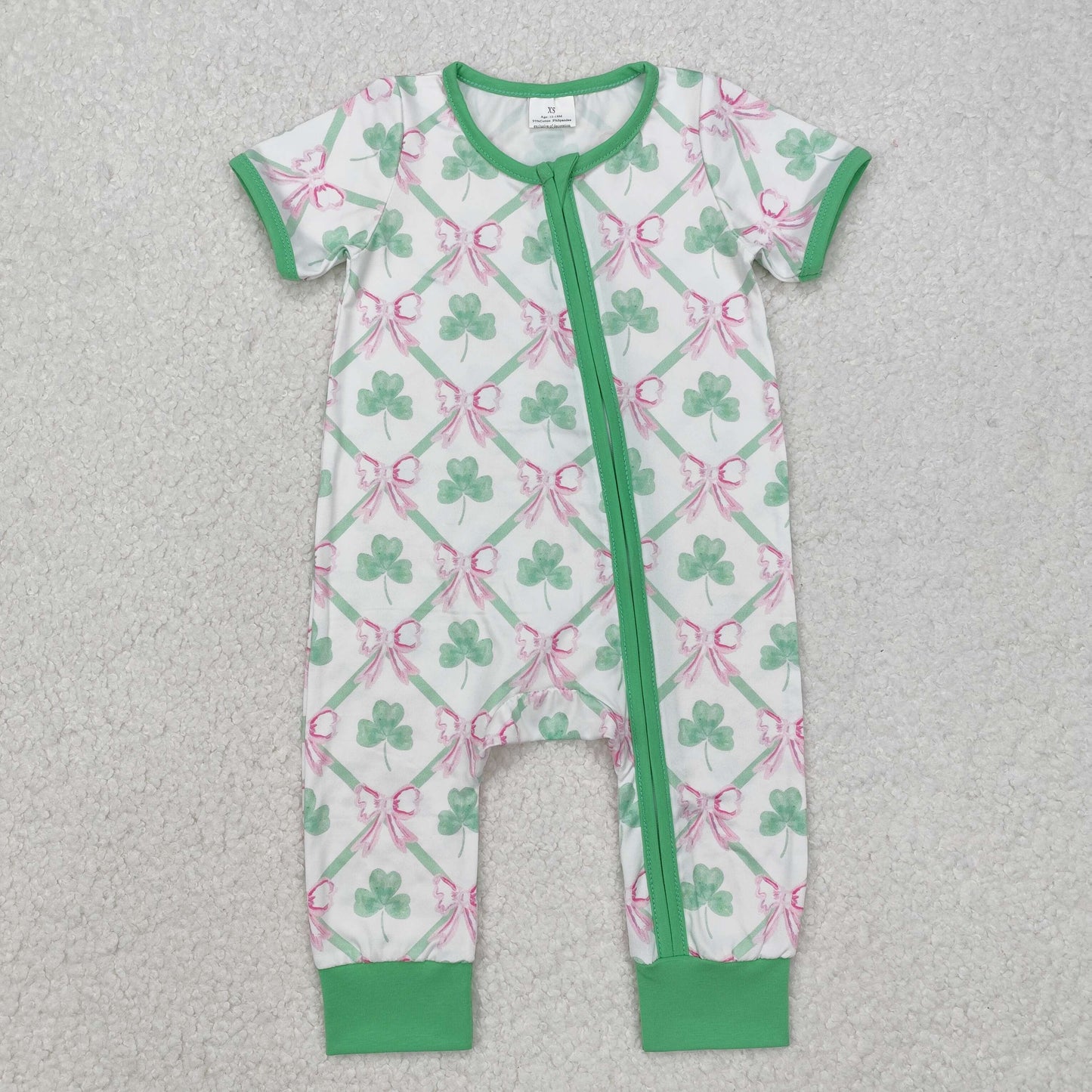 four leaf clover bow print Baby Romper With zipper romper
