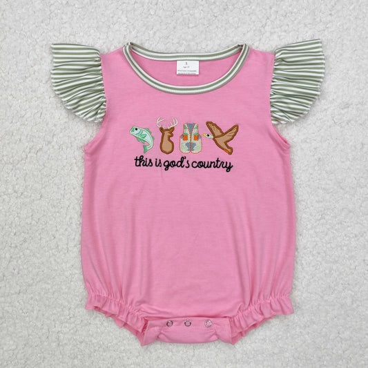 pink animals embroidery Baby Romper
