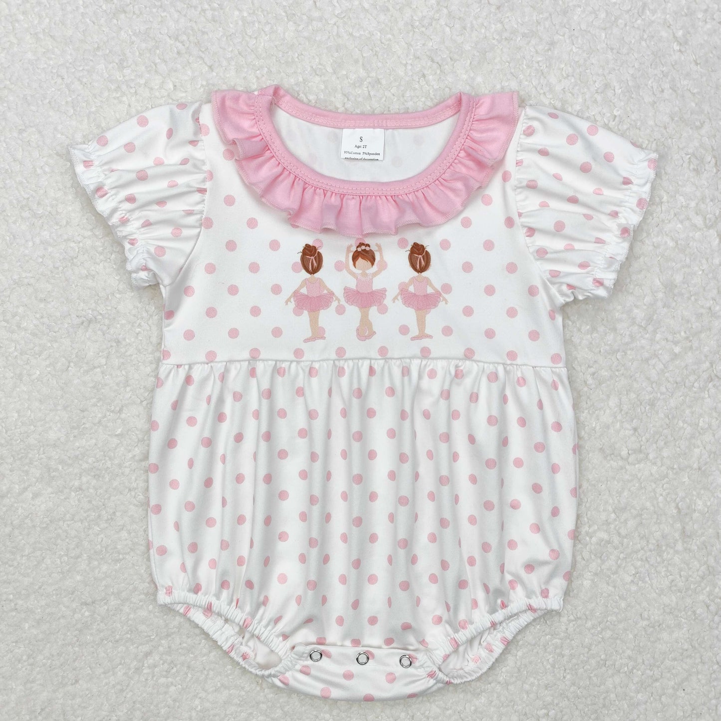 Pink polka ballet girl pattern Print Baby Romper