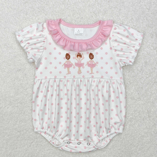 Pink polka ballet girl pattern Print Baby Romper