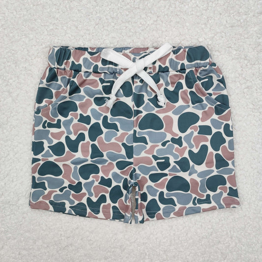camo green brown leopard Print short swim