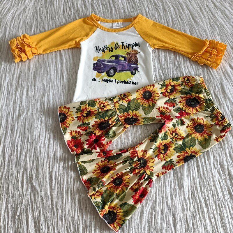 Boutique sun flower yellow girl suit