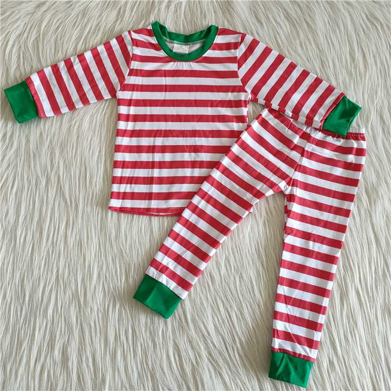 Christmas red stripe boy and girls boutique pajamas