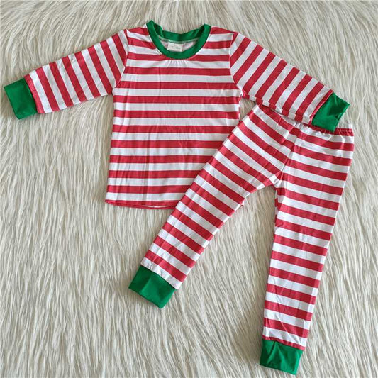 Christmas red stripe boy and girls boutique pajamas