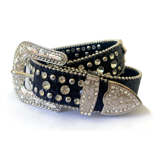 Black Rhinestone Studded Kids Belt
