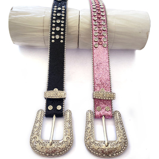 Pink Rhinestone Studded Kids Belt