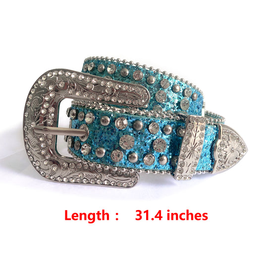 Blue Rhinestone Studded Kids Belt