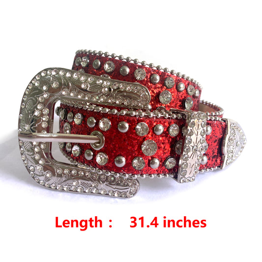 Red Rhinestone Studded Kids Belt