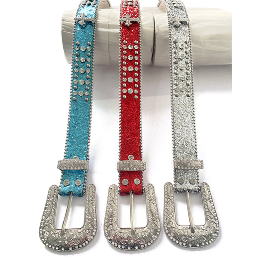 Blue Rhinestone Studded Kids Belt