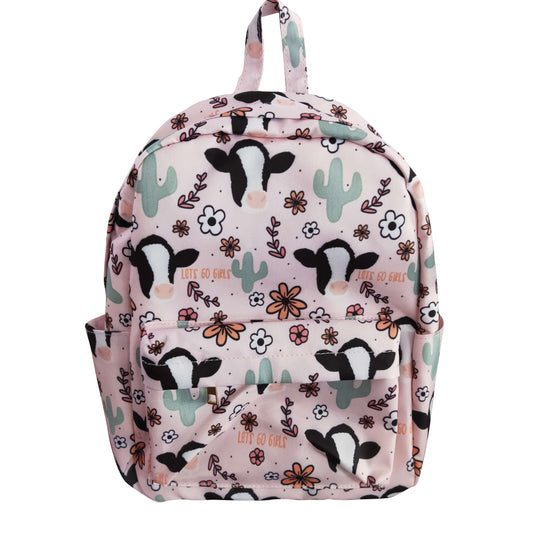 Pink Flowers Cow Print BACKPACK