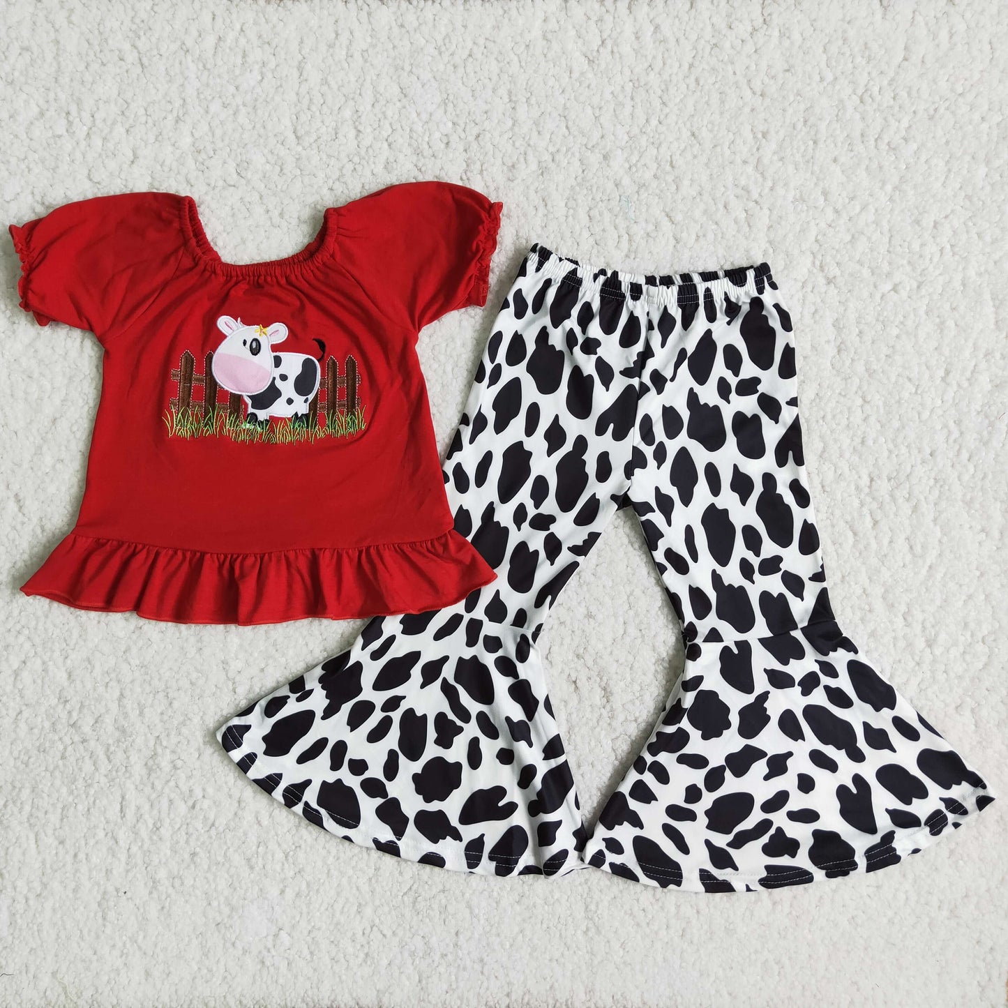 farm embroidery cow pants girl outfits