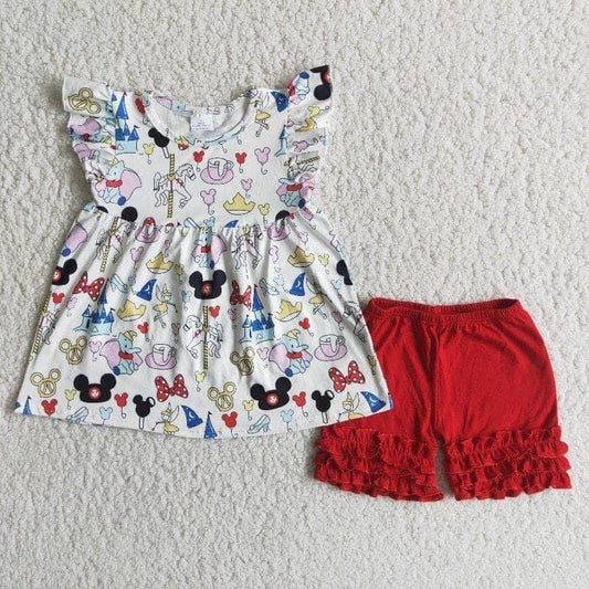 summer short Red cartoon Boutique set
