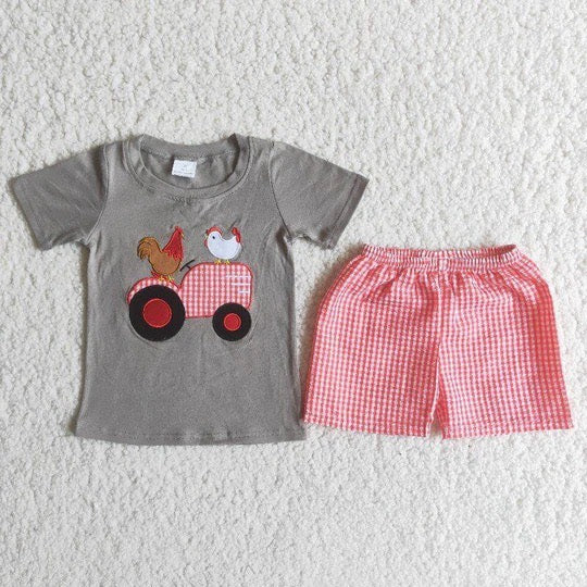 Embroidered Chicken Boys summer set