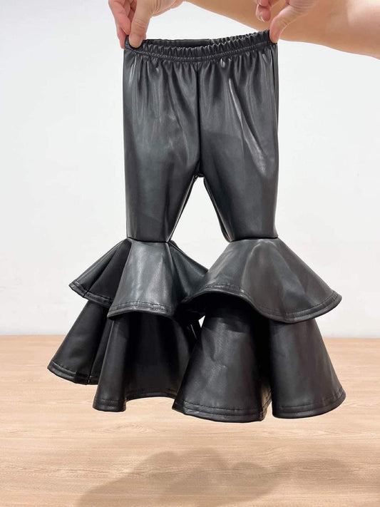 Black leather Girls Bell Bottom