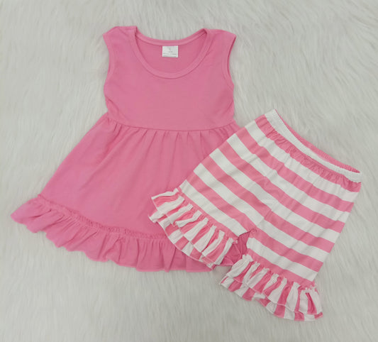 pink top cotton short summer set
