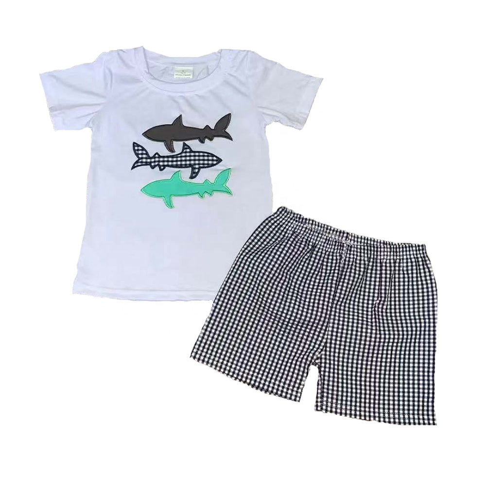 Embroidery fish boy summer set