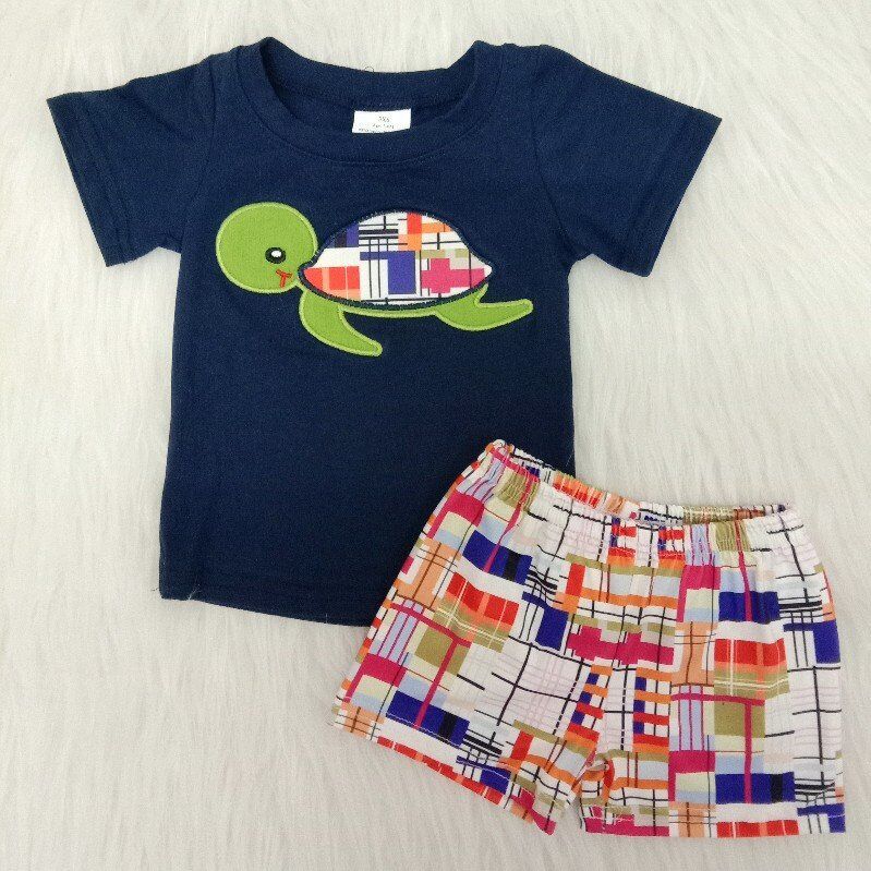 Embroidery turtle boy summer set