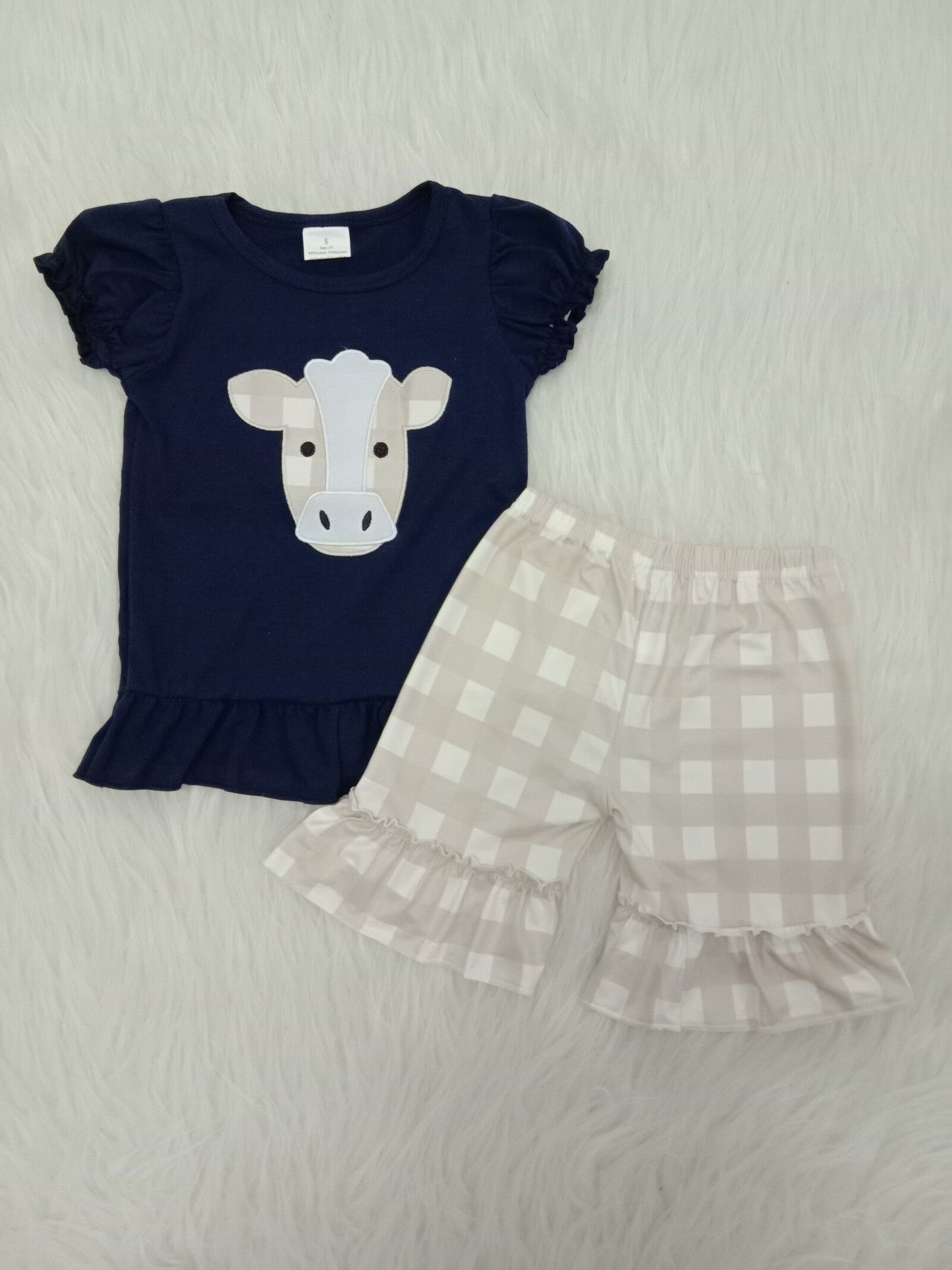 Embroidery cow girls summer set