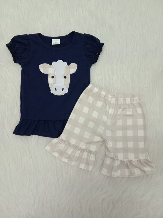 Embroidery cow girls summer set