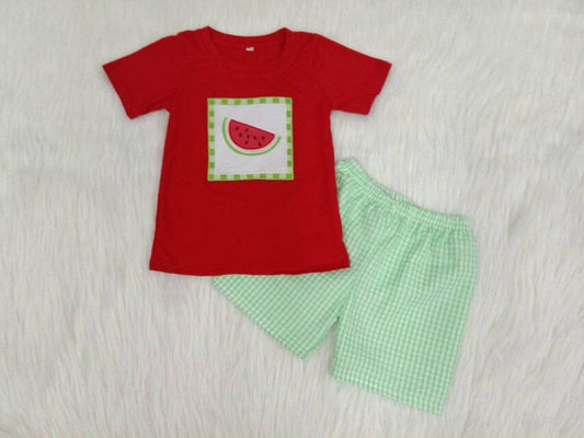 Embroidery watermelon boy summer set