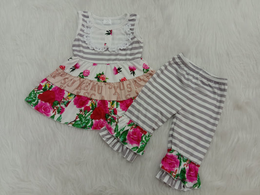 white lace flowers ruffle short summer set