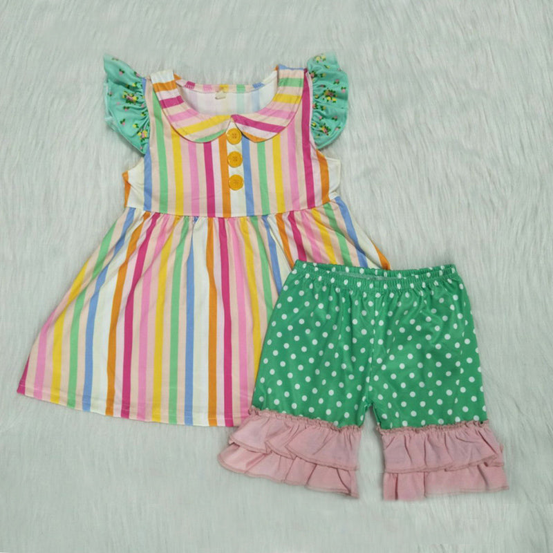 summer Green polka dot girl set