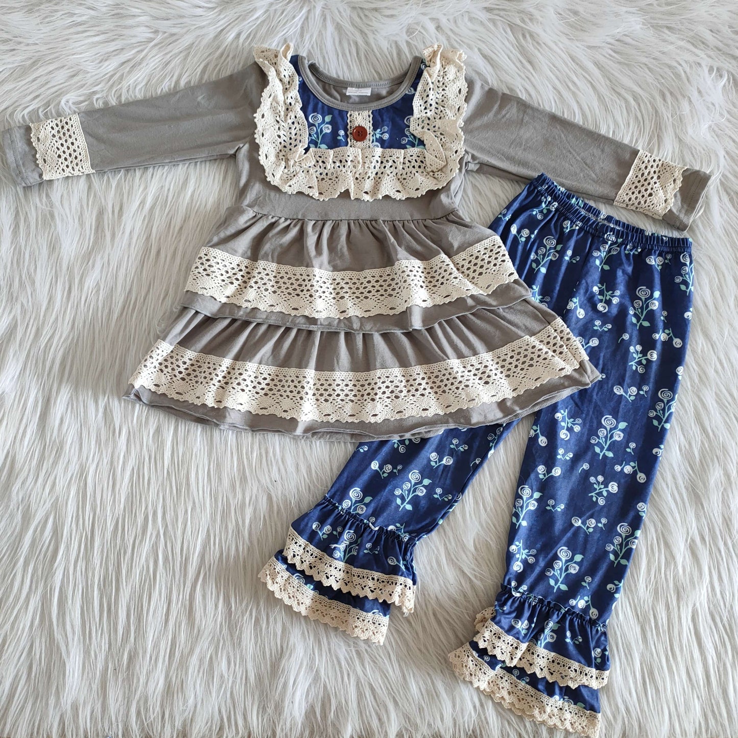 fall outfits Grey lace boutique girl suit