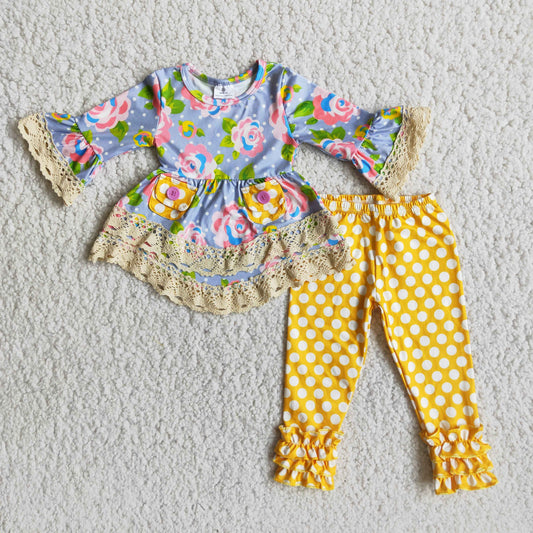 fall outfits Yellow polka dot pants boutique girl suit