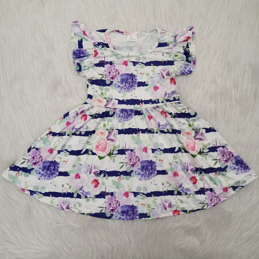 New design purple flower big skirt Boutique girls dress