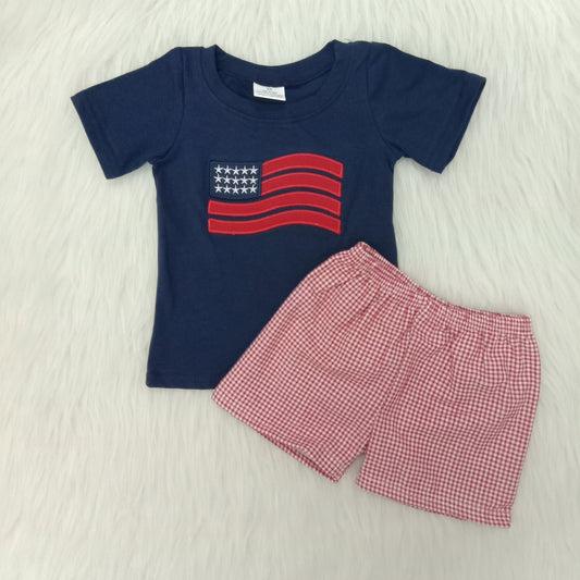 Embroidery July of 4th boy summer set