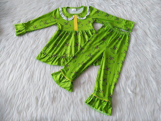 girls Christmas green Boutique Pajamas