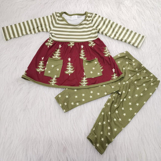 Christmas with two pockets girls set