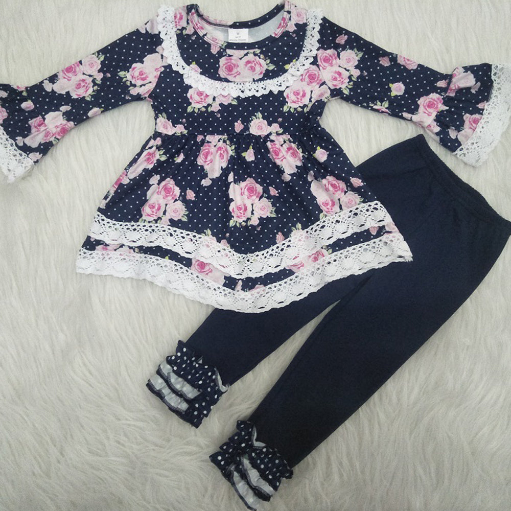 fall outfits Purple flowers boutique girl suit