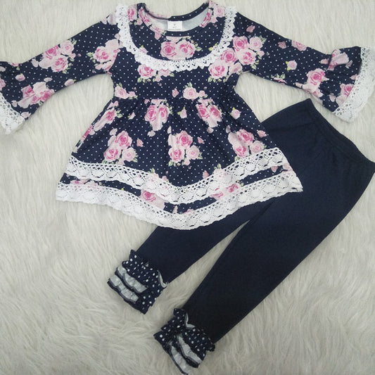 fall outfits Purple flowers boutique girl suit