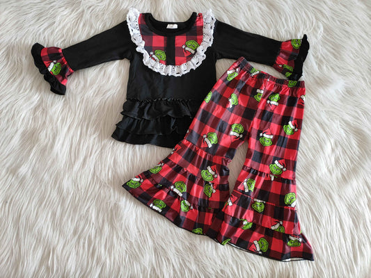 fall outfits Christmas red and black girls set